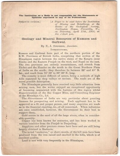 Geology and mineral resources of Kumaon and Garhwal drop title | F. J ...