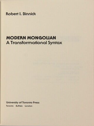 Modern Mongolian. A tranformational syntax
