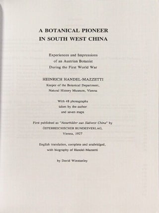 A botanical pioneer in South West China. Experiences and impressions of an Austrian botanist during the First World War