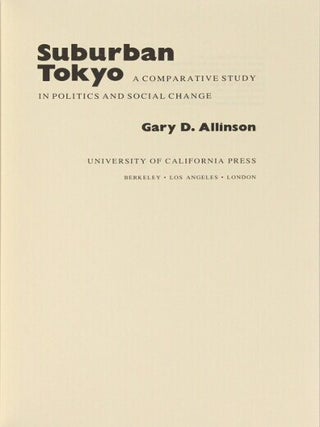 Suburban Tokyo. A comparative study in politics and social change