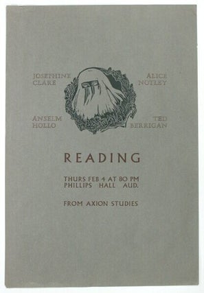 Item #73314 Josephine Clare / Alice Notley / Anselm Hollo / Ted Berrigan / reading / Thurs Feb 4...