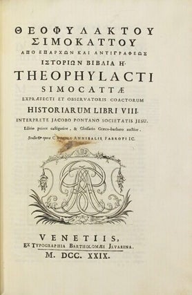 Agathiou Scholastikou peri tes Ioustinianou Basileas bibloi pente = Agathiae Scholastici de Imperio et rebus gestis Justiniani Imperatoris libri quinque. Ex bibliotheca & interpretatione Bonaventurae Vulcanii cum notis ejusdem. Accesserunt ejusdem Agathiae epigrammata cum versione Latina
