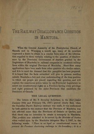 Plain facts regarding the disallowance of Manitoba railway charters.